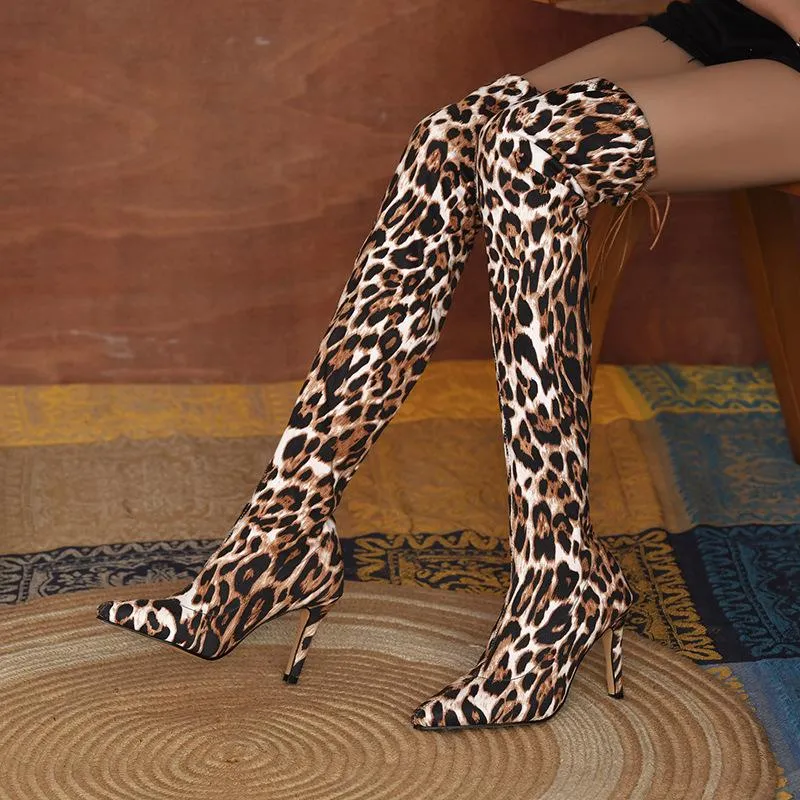 Women pointed toe stiletto heel elastic over the knee boots