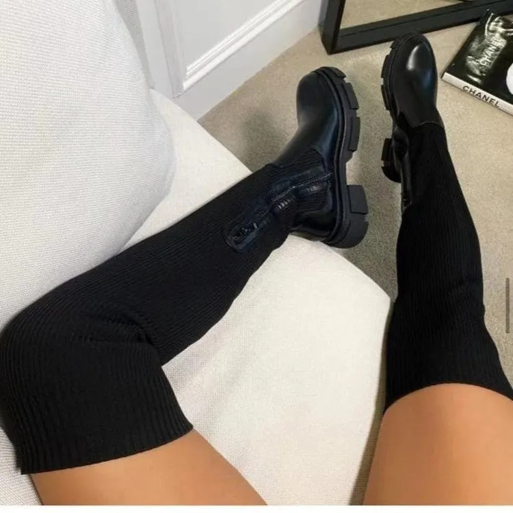Womens Boots Stitching Long Tube Over The Knee Motorcycle Boots