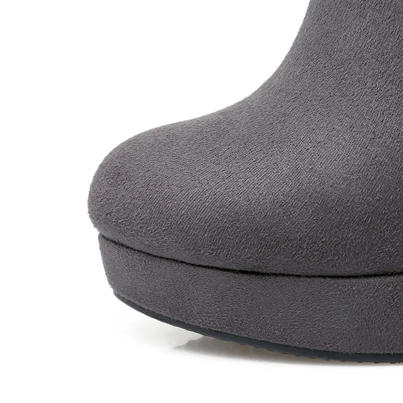 Women's elegant faux suede chunky high heels knee high boots