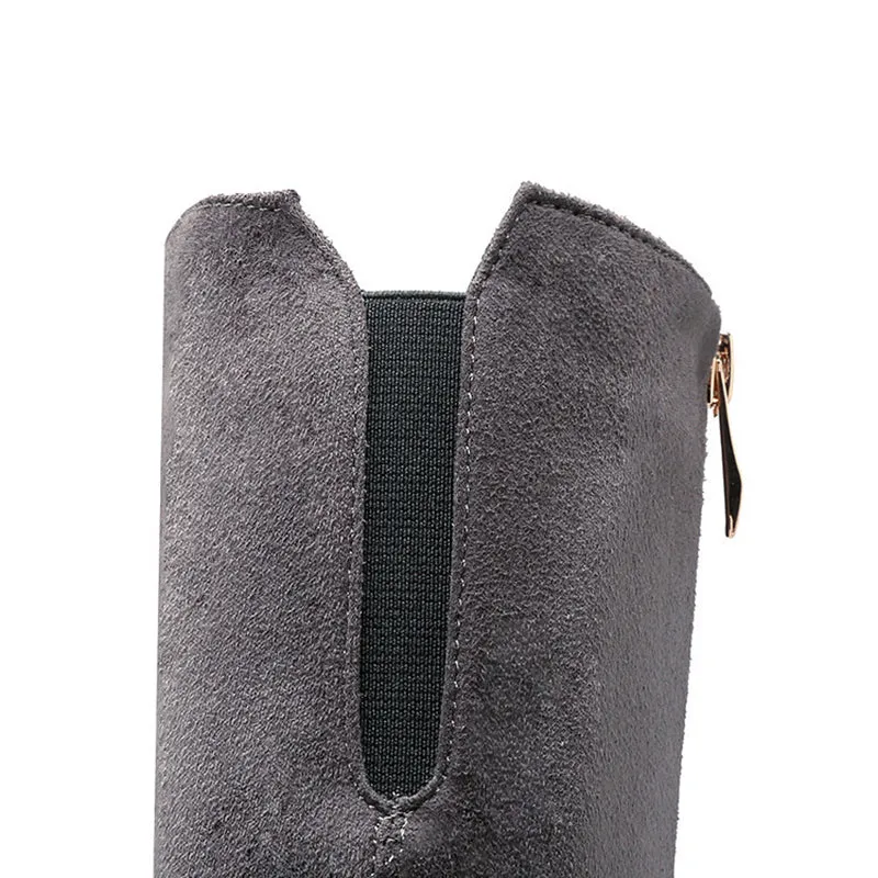 Women's elegant faux suede chunky high heels knee high boots