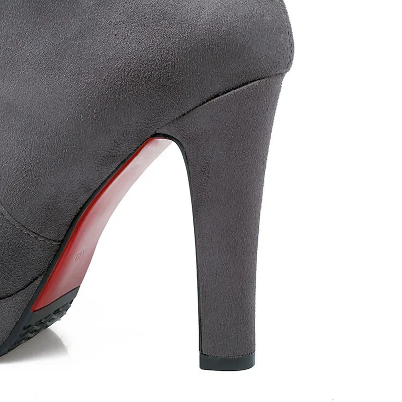 Women's elegant faux suede chunky high heels knee high boots